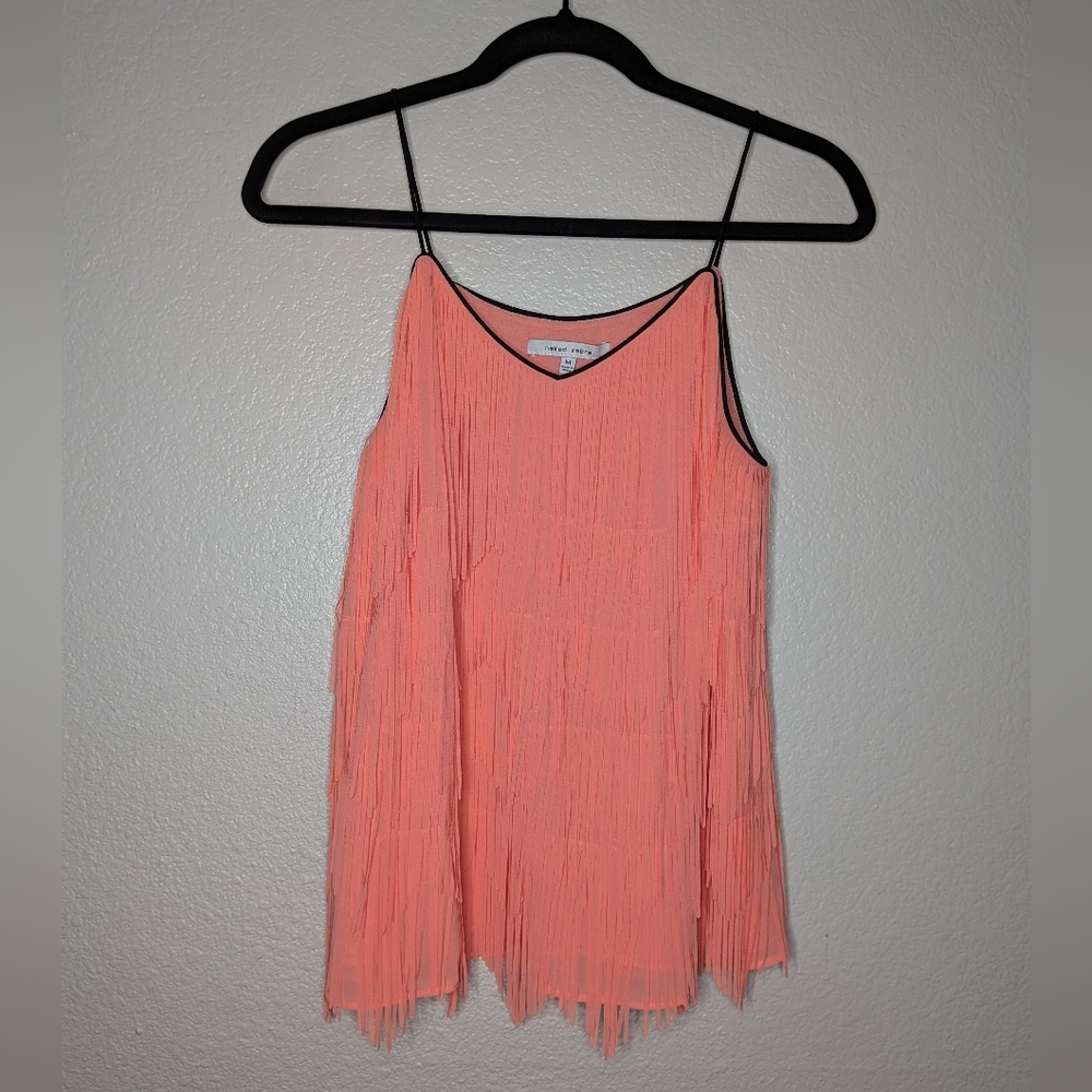 New Naked Zebra Womens Peach Salmon Western Front Fringe Camisole M NWT